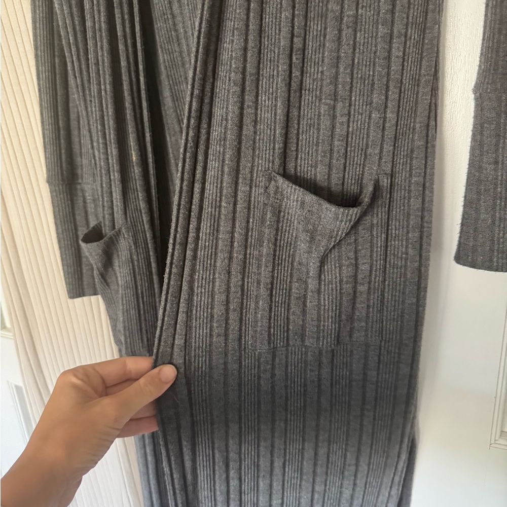 Grey Ribbed Long Sleeve Duster - Picture 2 of 2